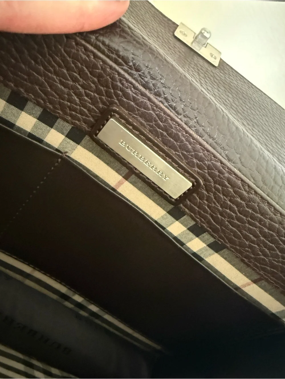 Vintage Burberry Dark Brown Pebbled Leather Wristlet/Clutch with Lock & Key